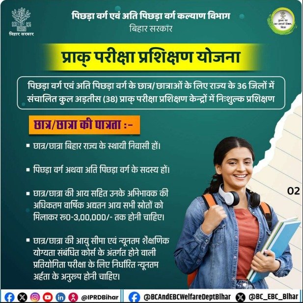 Bihar Free Coaching :बिहार प्राक् परीक्षा प्रशिक्षण योजना