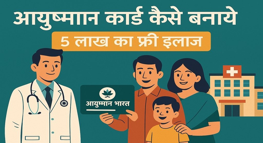 आयुष्मान भारत कार्ड बनाने की प्रक्रिया दिखाता परिवार और डॉक्टर